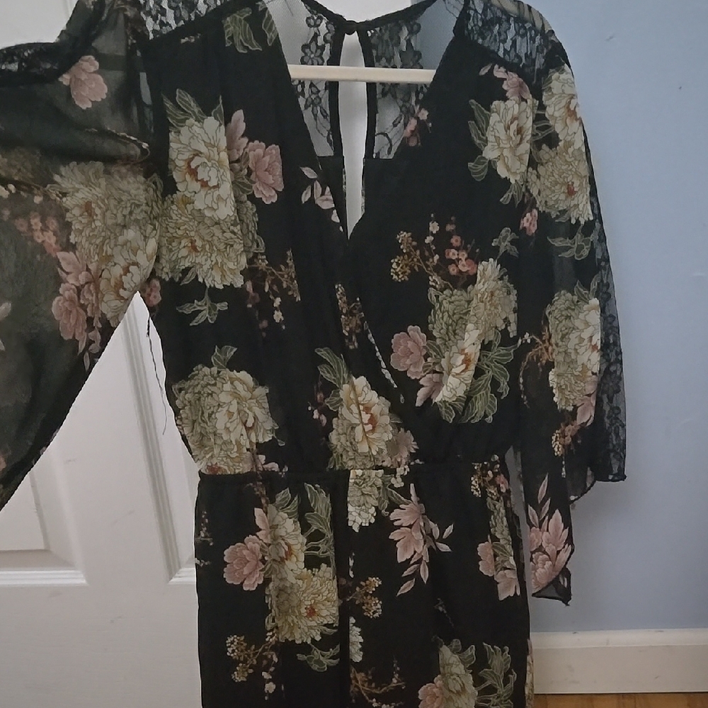 Floral Black Romper